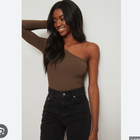 NAKD Brown Ribbed One Shoulder Rib Top - Picture 1 of 4